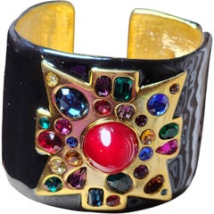 Kenneth Jay Lane Maltese Cross Cuff Bracelet Black & Gold Couture Statement