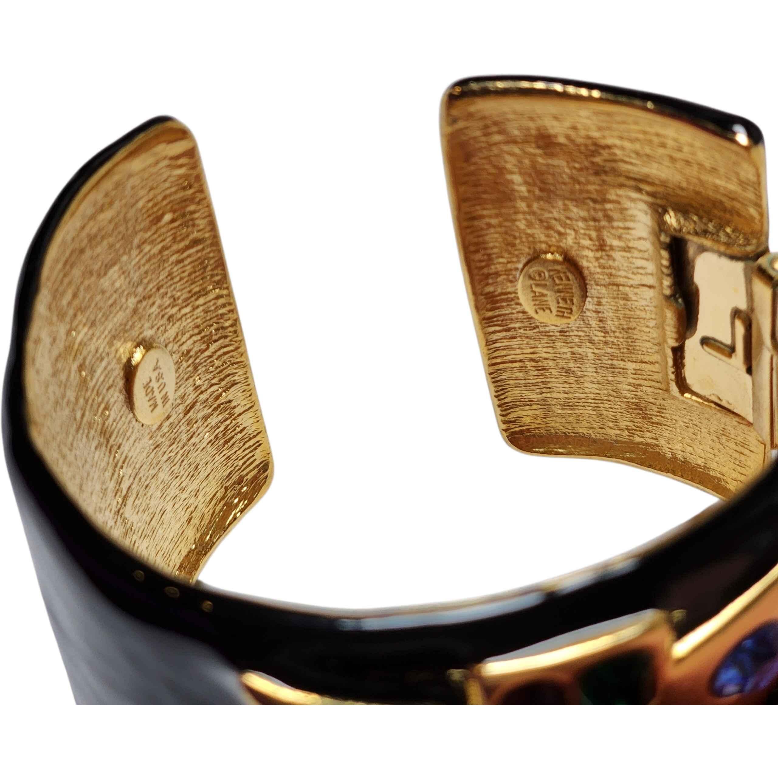 Kenneth Jay Lane Pulsera Brazalete Cruz de Malta Negro y Oro Couture Statement en Nuevo Estado en Milford, DE