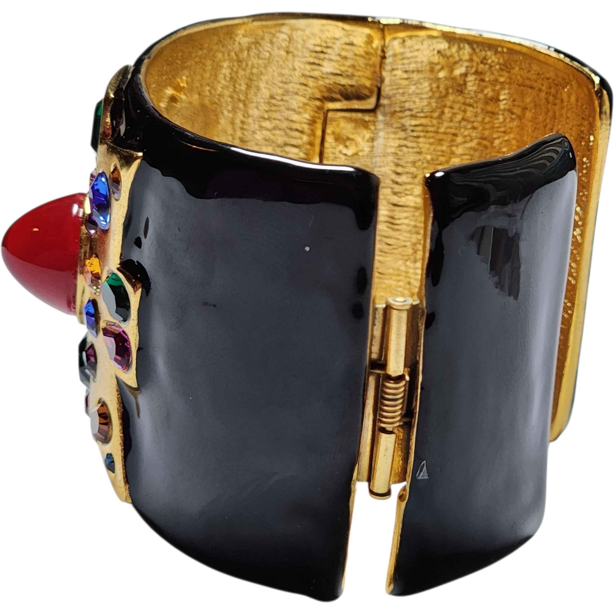 Femenino o masculino Kenneth Jay Lane Pulsera Brazalete Cruz de Malta Negro y Oro Couture Statement