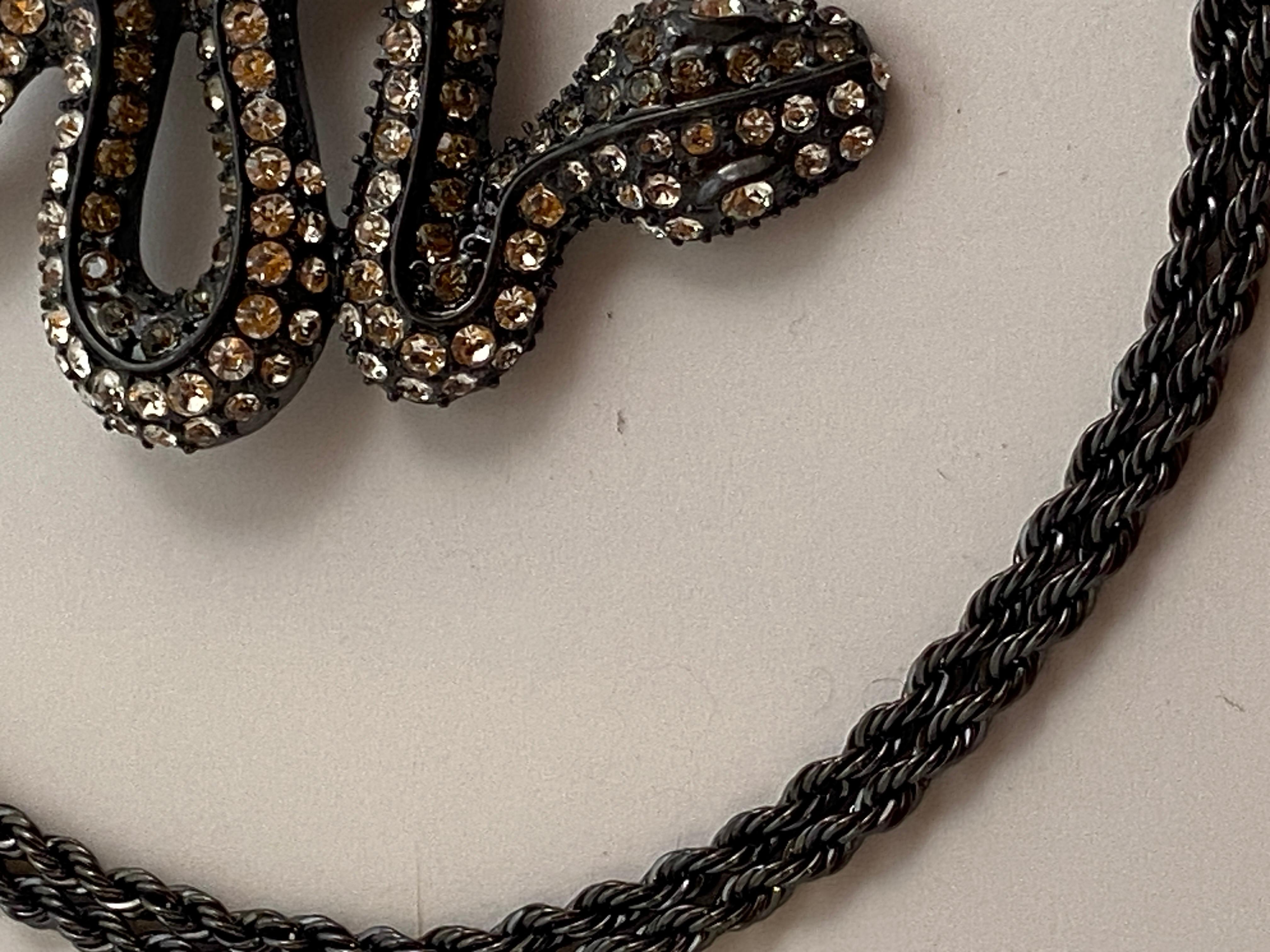 Artisan Kenneth Jay Lane Medium-Size Black Rhinestone 'Snake' Pendant and Necklace Set For Sale