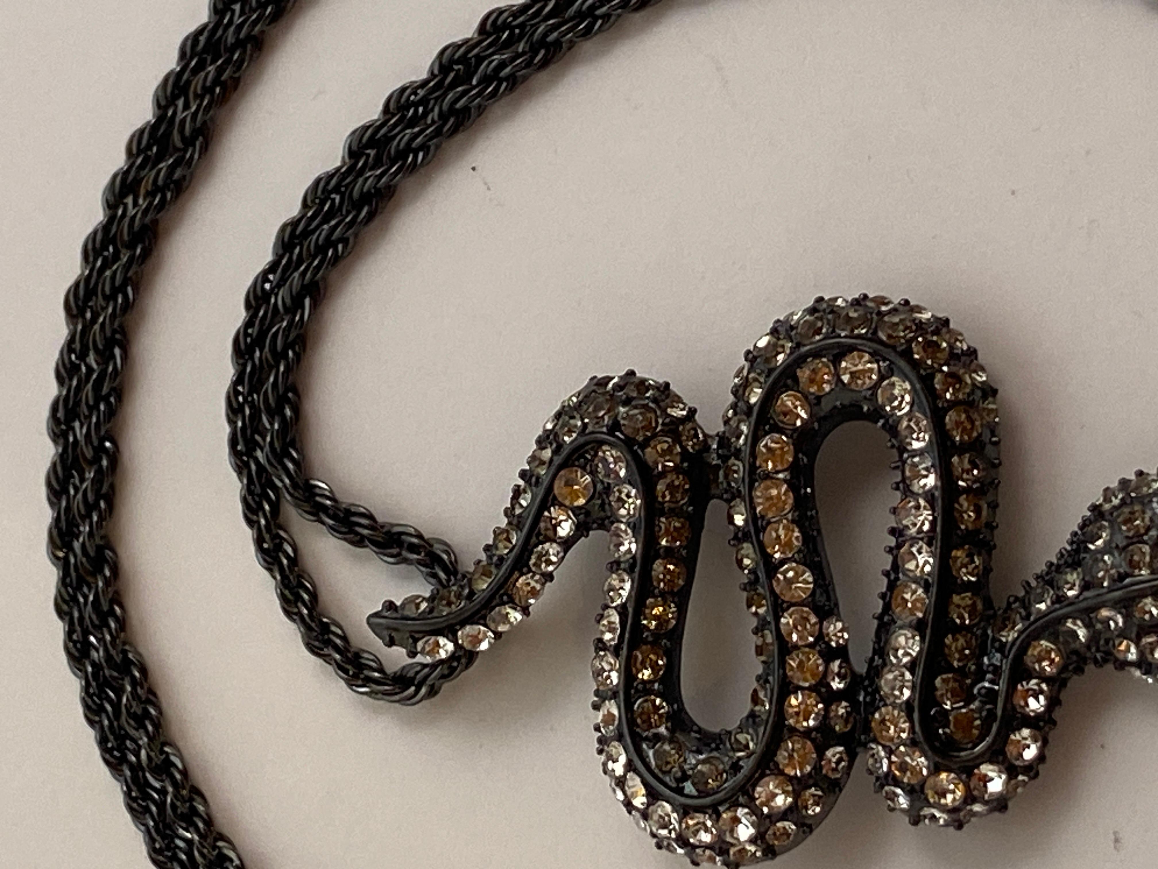 Kenneth Jay Lane Medium-Size Black Rhinestone 'Snake' Pendant and Necklace Set For Sale 1