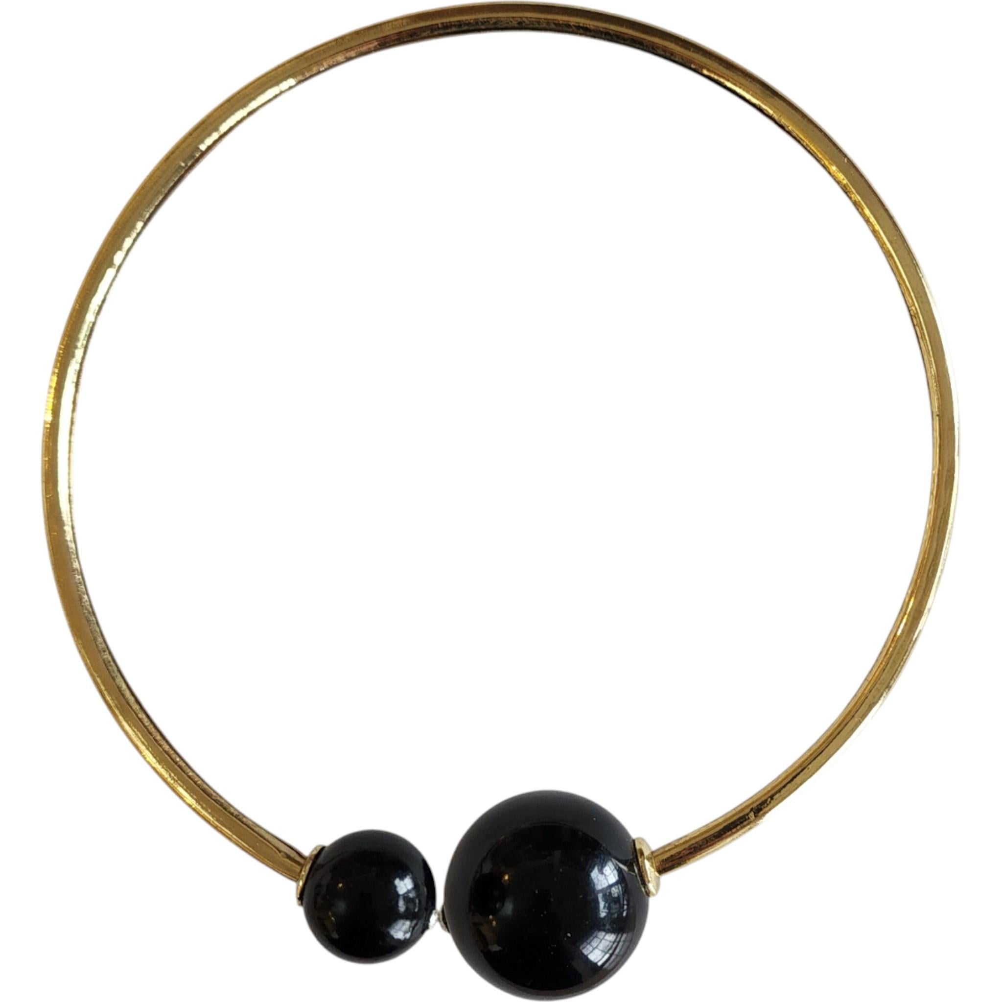 Kenneth Jay Lane Modernist Black Onyx Gold-Tone Ball Collar Choker Necklace