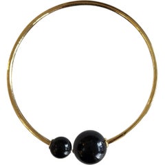 Kenneth Jay Lane Modernist Black Onyx Gold-Tone Ball Collar Choker Necklace