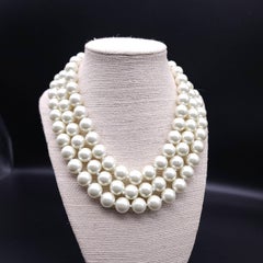 Kenneth Jay Lane Multi Strand Faux Pearl Necklace Gold Plated 3-Strand Collar