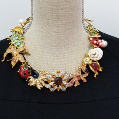 Kenneth Jay Lane Ornate Colorful Crystal Kaleidoscope Collar Necklace in Gold