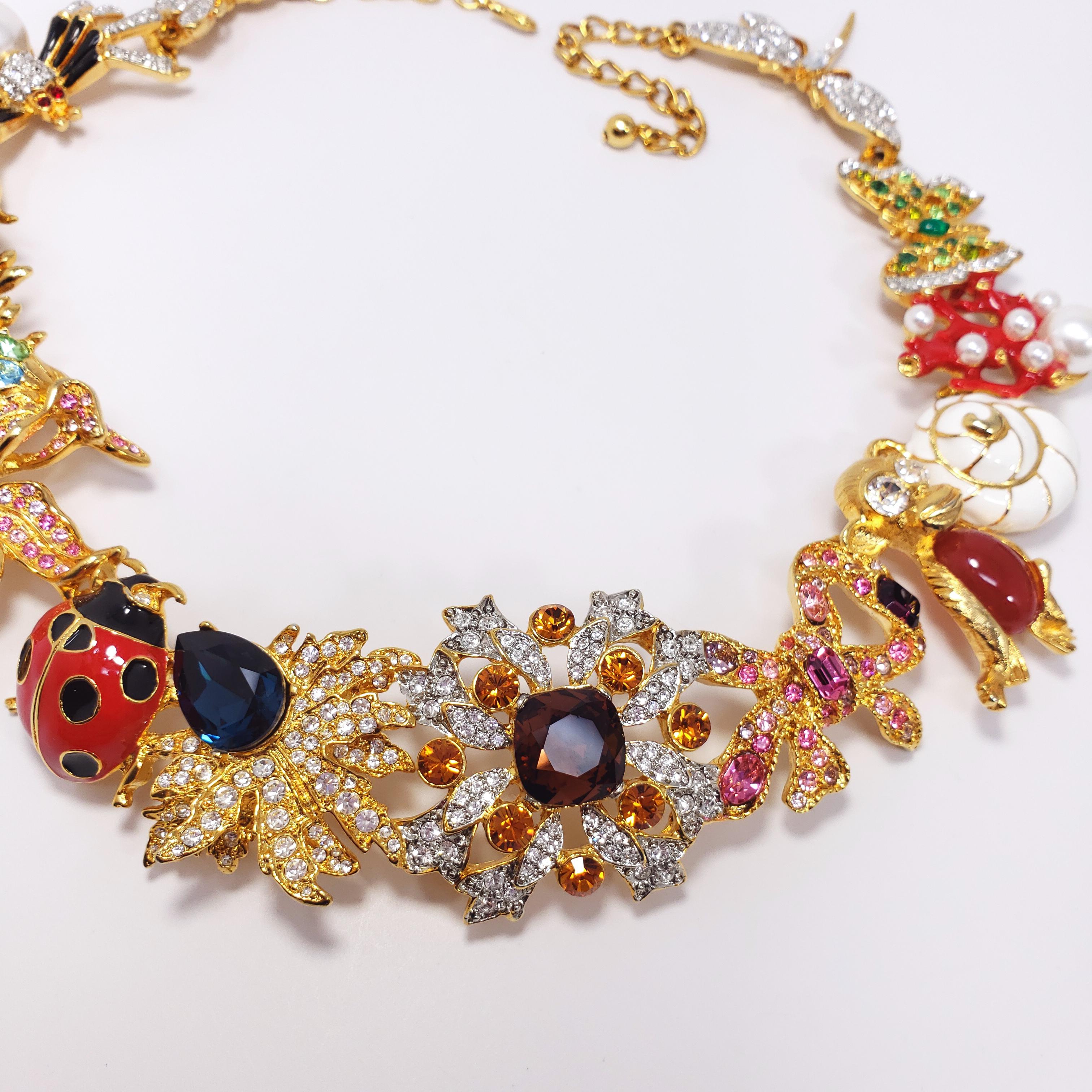 Women's Kenneth Jay Lane Ornate Colorful Crystal Kaleidoscope Collar Necklace in Gold