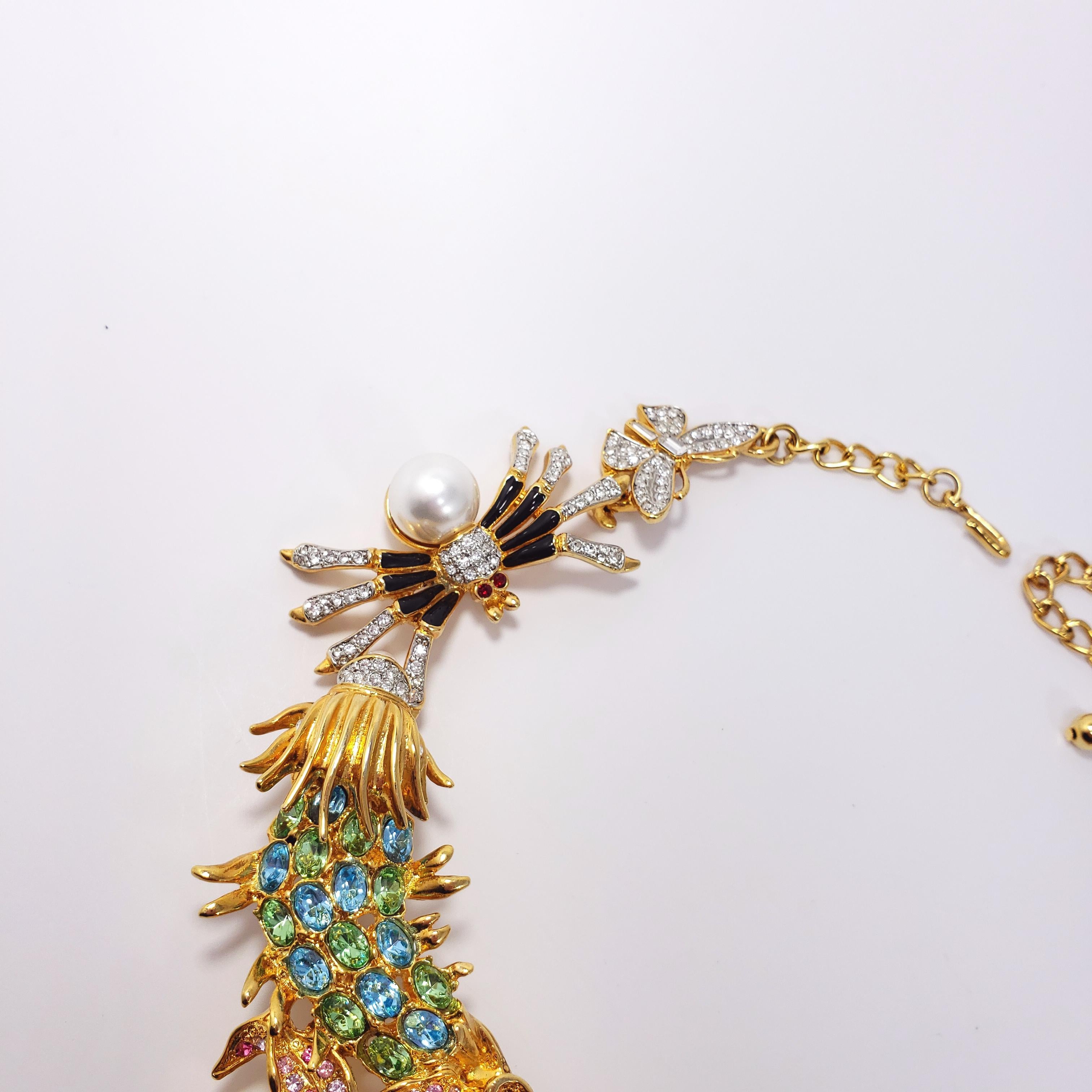 Kenneth Jay Lane Ornate Colorful Crystal Kaleidoscope Collar Necklace in Gold In New Condition For Sale In Milford, DE
