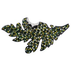 Kenneth Jay Lane Pave Green Crystal Leaf Pin Brooch, Gray Gunmetal, KJL