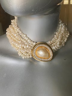 Kenneth Jay Lane Pearl Necklace with Large Pearl and Rhinestone Embellishment
