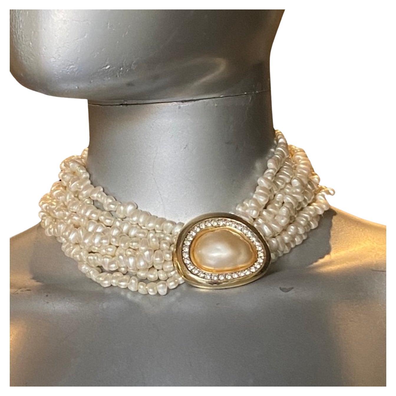 Kenneth Jay Lane Gold Chain and Pearl Two Row Necklace