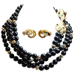 Kenneth Jay Lane Ram's Head Necklace and Earring Set