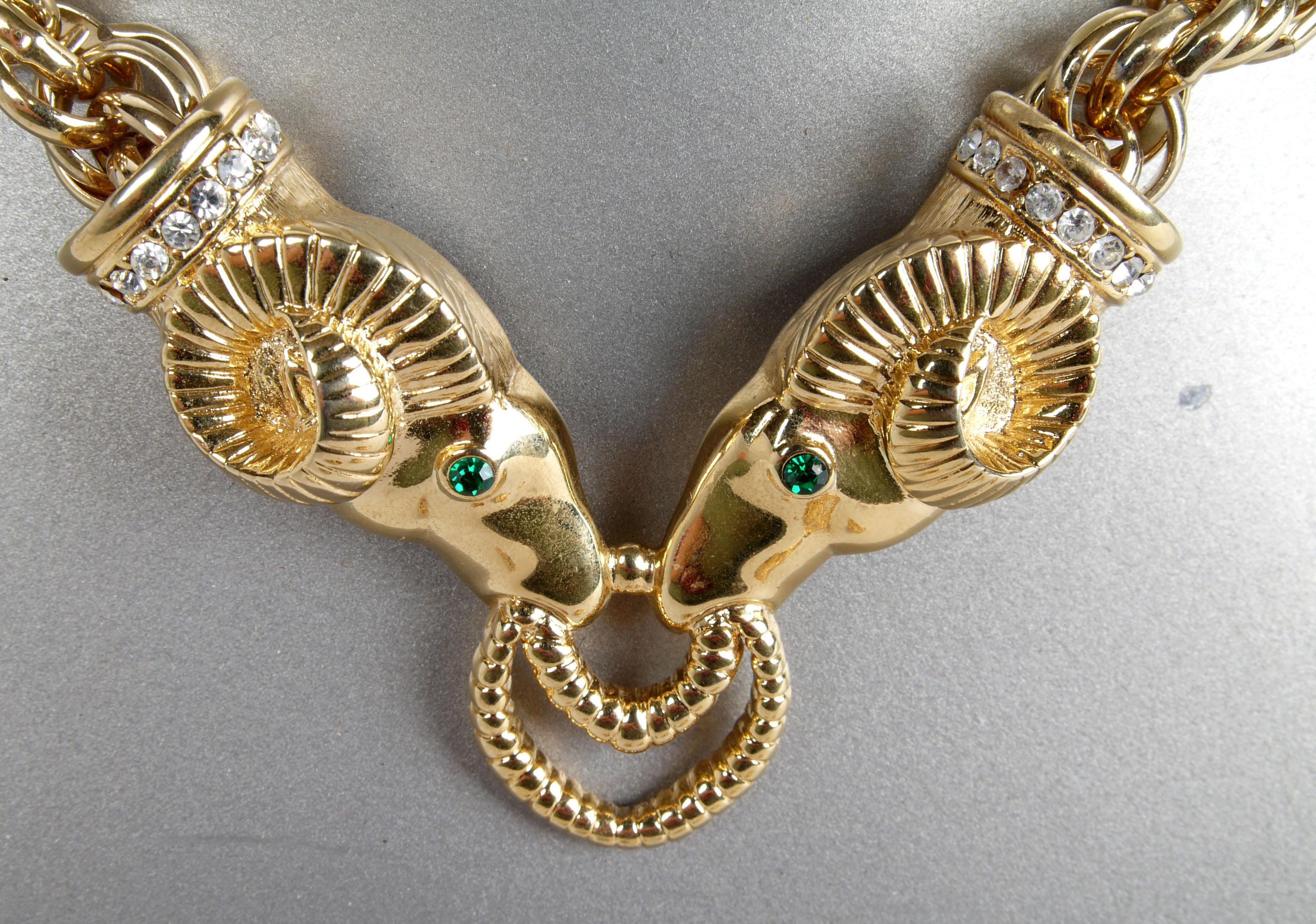 Kenneth Jay Lane Ram's Head Necklace and Earrings In Good Condition For Sale In Miami, FL