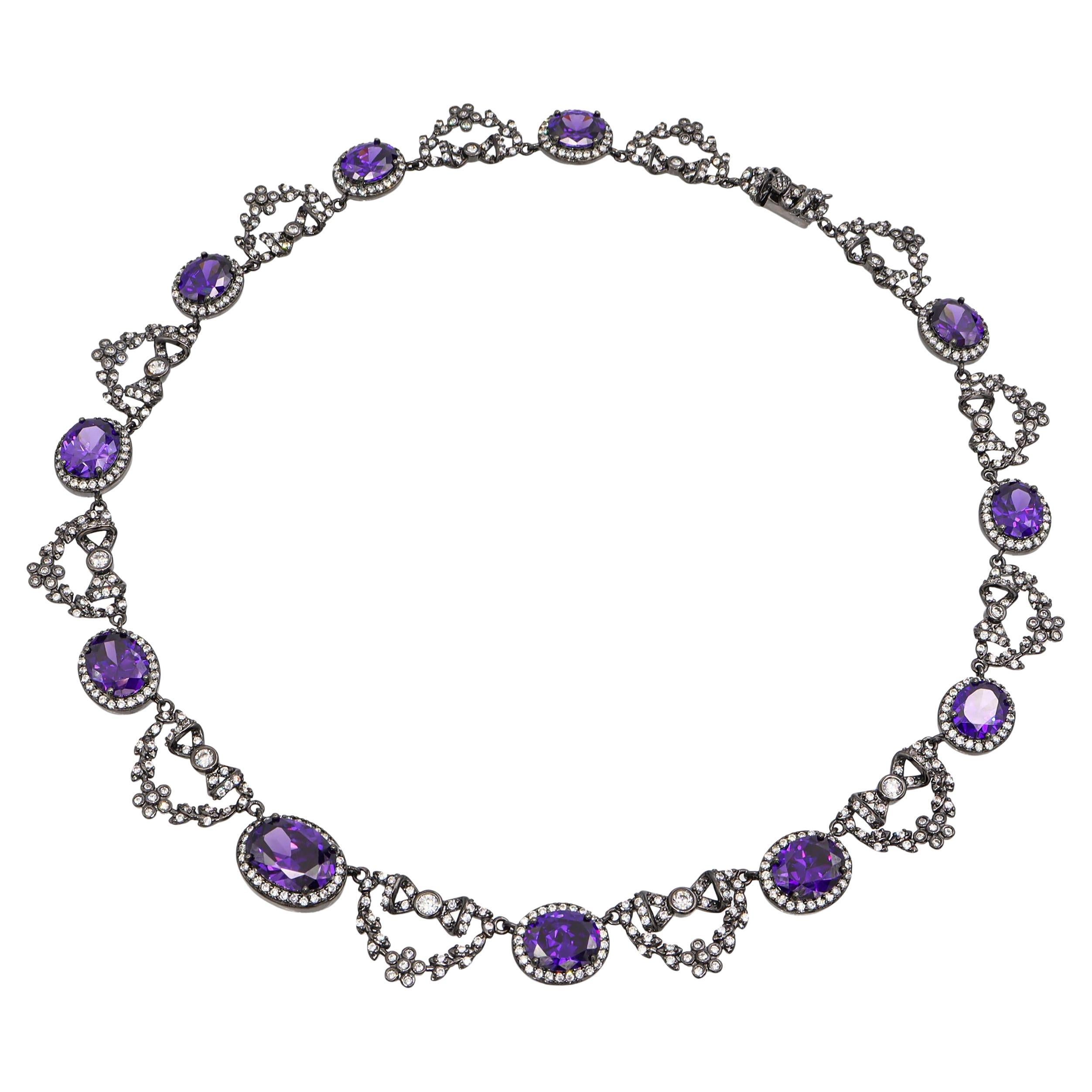 Pre-owned Kenneth Jay Lane Rhodium Cz Bow Motif Necklace In Multi