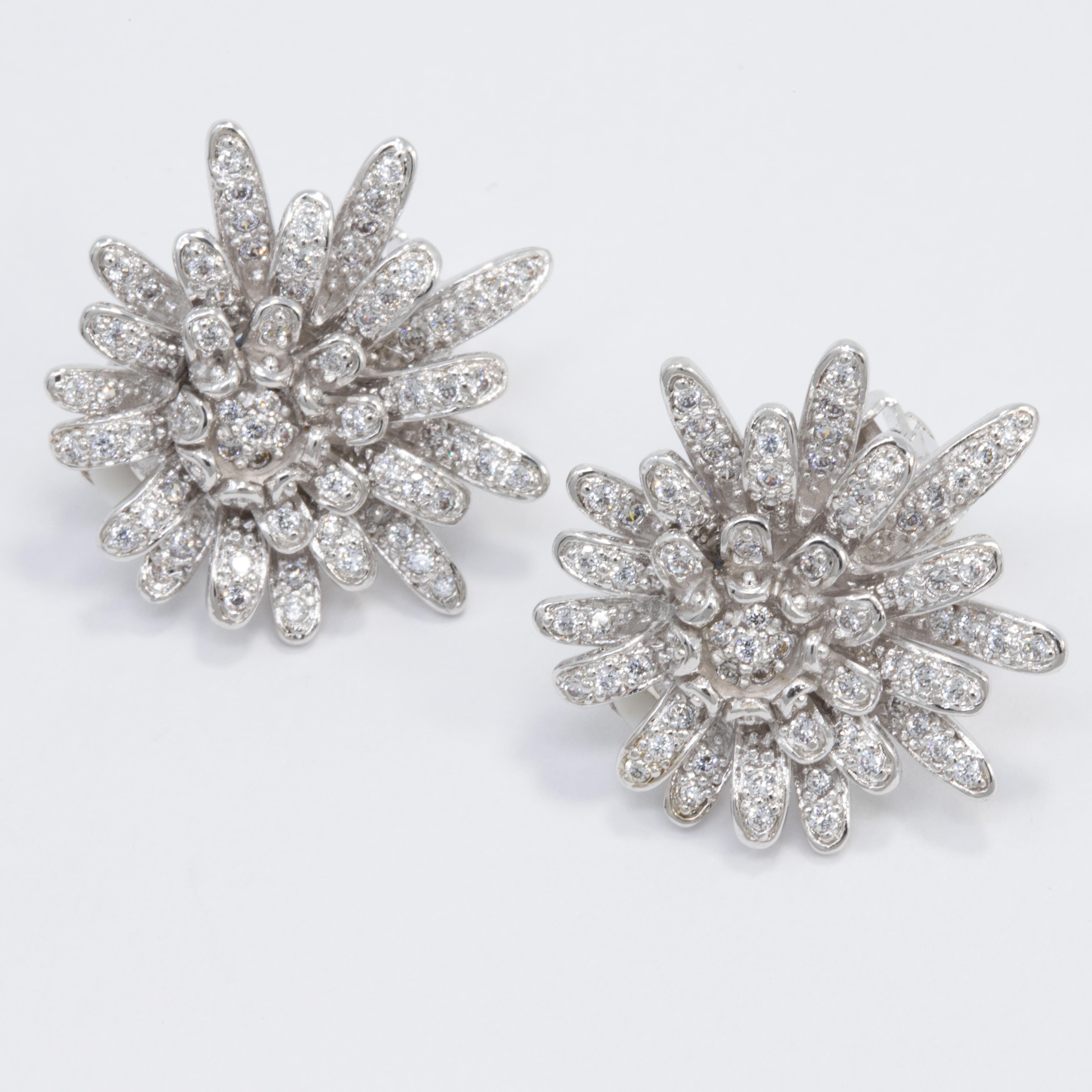 Add some sparkle to your outfit with these flower button clip on earrings by Kenneth Jay Lane!

Clear cubic zirconia crystals. Silver tone.

Marks/Hallmarks: KJLane

CZ by Kenneth Jay Lane line. Designed in New York. Made in China.