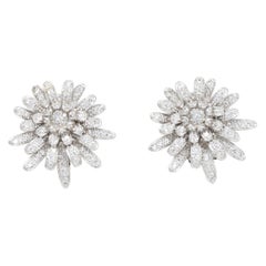 Kenneth Jay Lane Silver Clear Cubic Zirconia Crystal Flower Button Clip Earrings