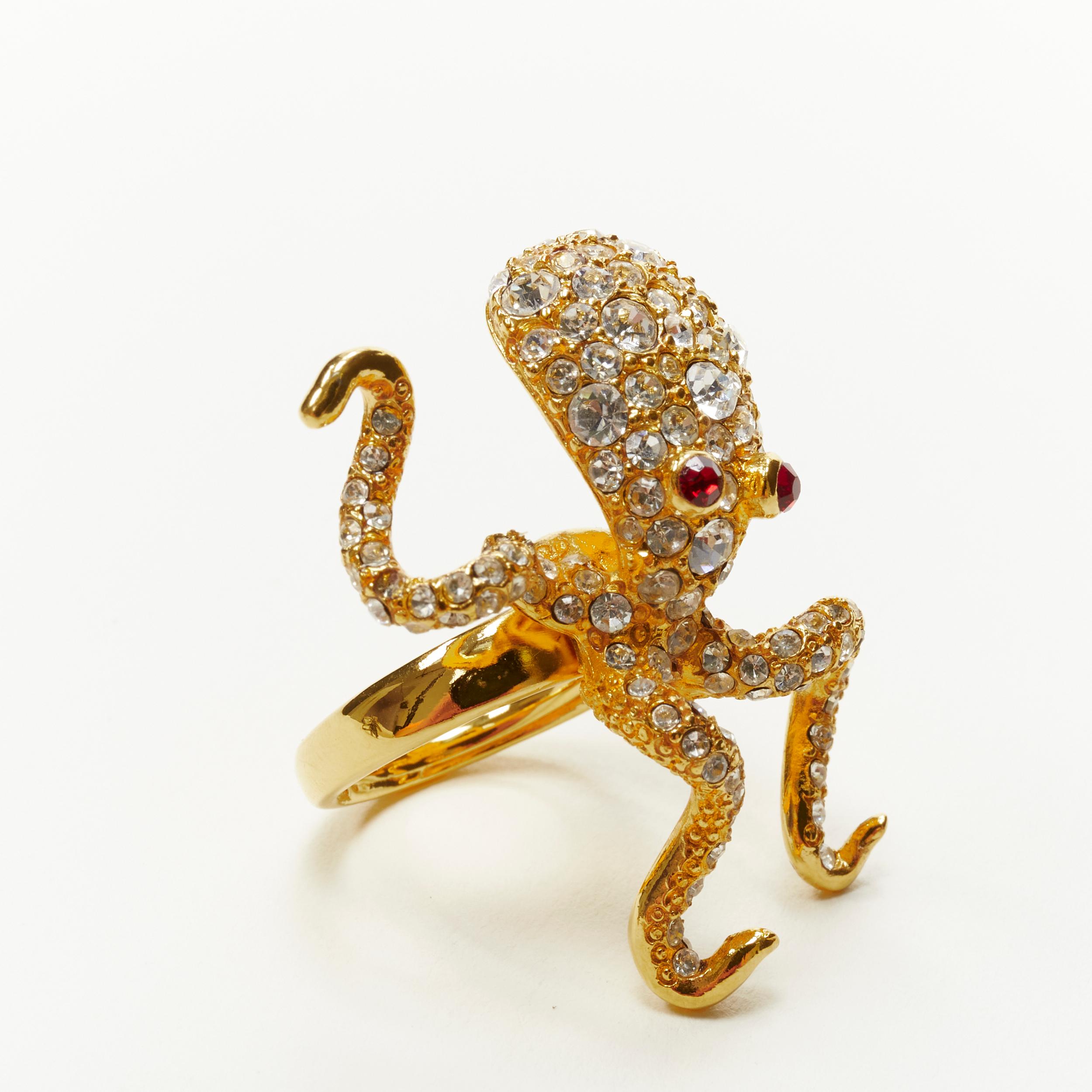KENNETH JAY LANE silver crystal bee gold octopus statement ring X2 1