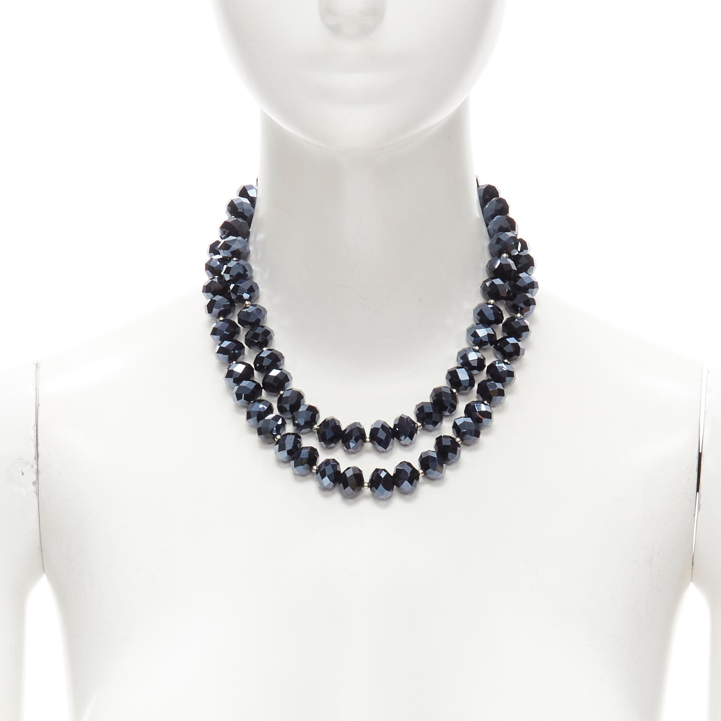Women's KENNETH JAY LANE silver geometric beads blue big beads double necklace set For Sale