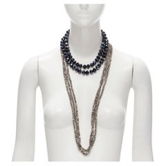 KENNETH JAY LANE silver geometric beads blue big beads double necklace set