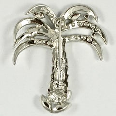 Kenneth Jay Lane Silver Plated Rhinestone Palm Tree Brooch circa 1980s