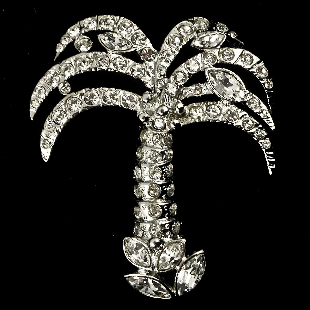 Kenneth Jay Lane Broche palmier en métal argenté et strass, c. 1980 en vente 3