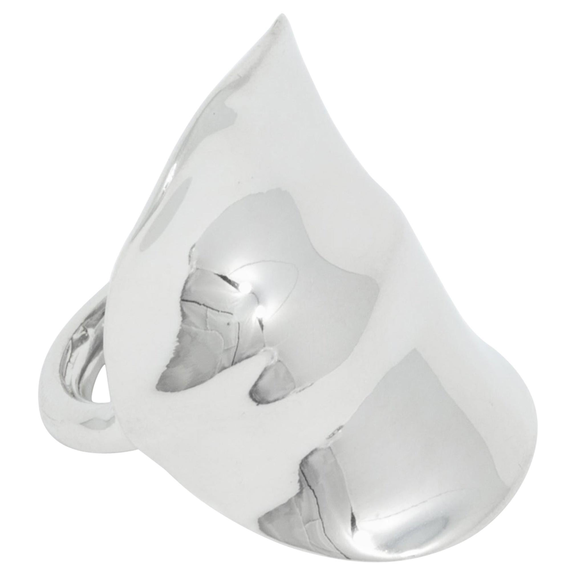 Kenneth Jay Lane Silver Polished Cocktail Statement Ring, KJL, Contemporary For Sale