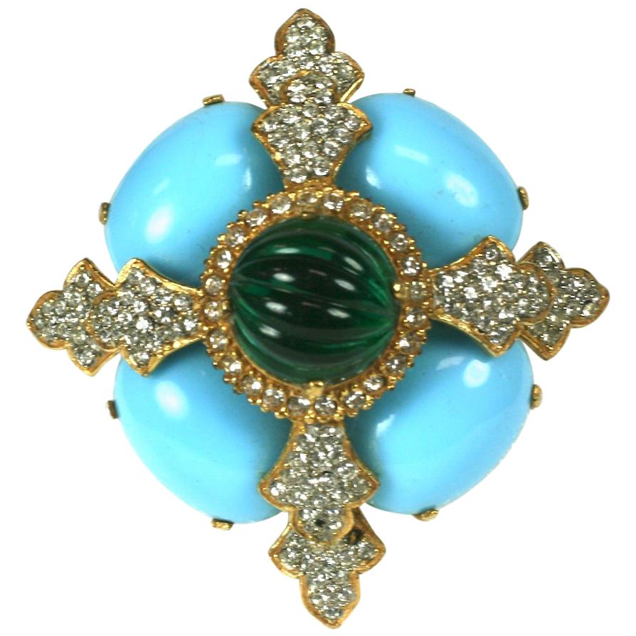 Kenneth Jay Lane Turquoise and Emerald Crest