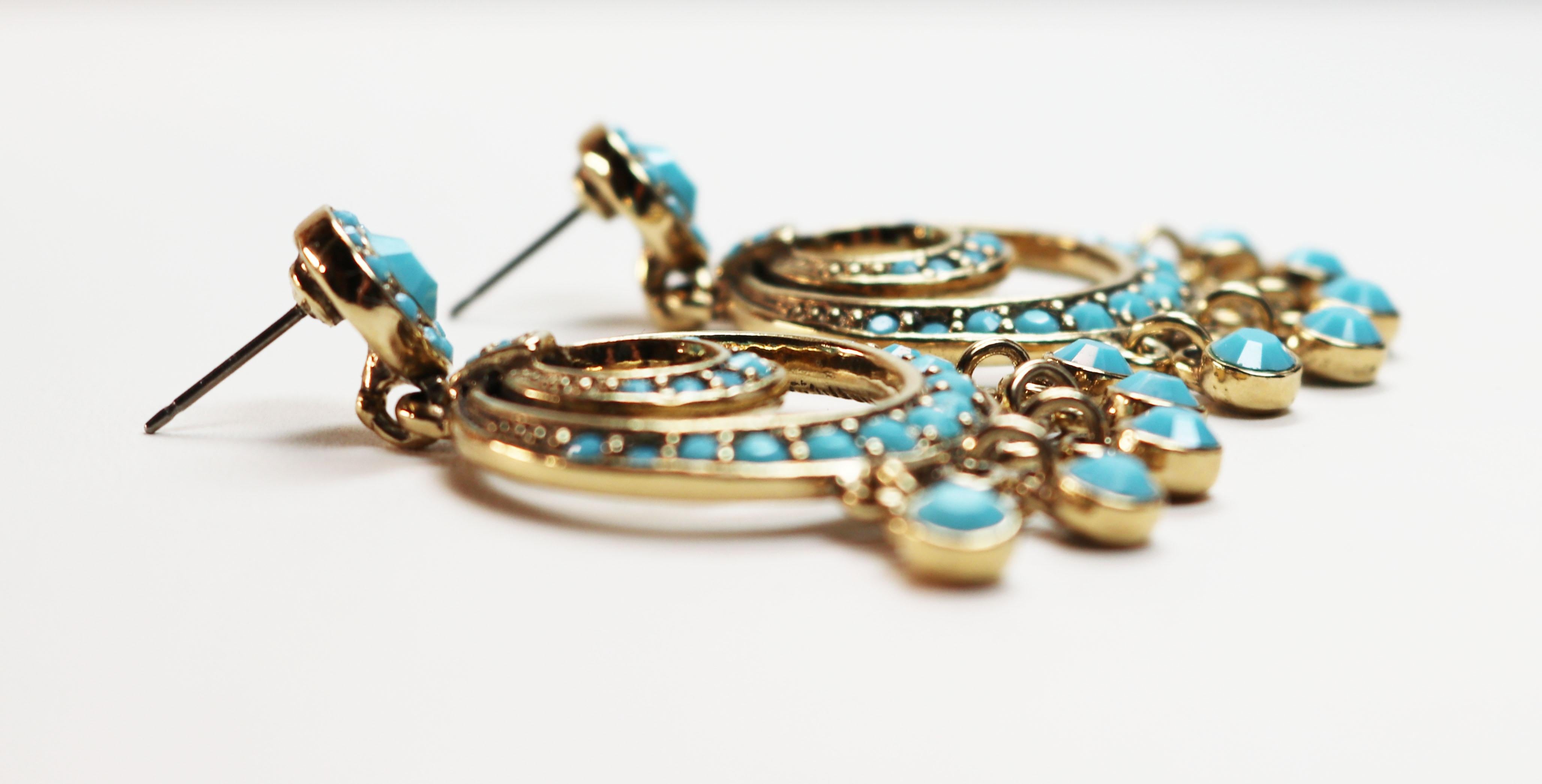 Kenneth Jay Lane Turquoise Chandelier Earrings For Sale 4