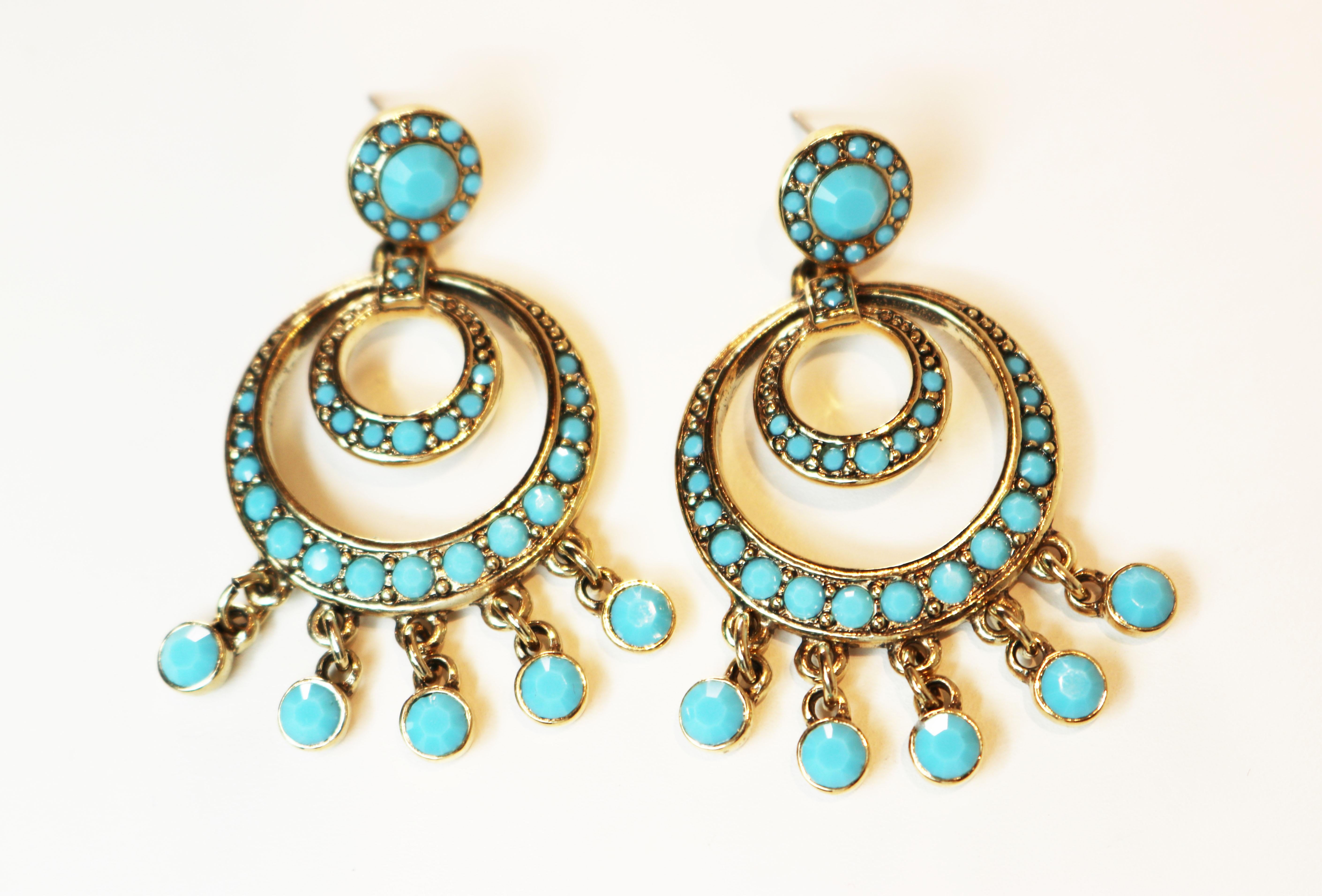 Kenneth Jay Lane Turquoise Chandelier Earrings For Sale 5