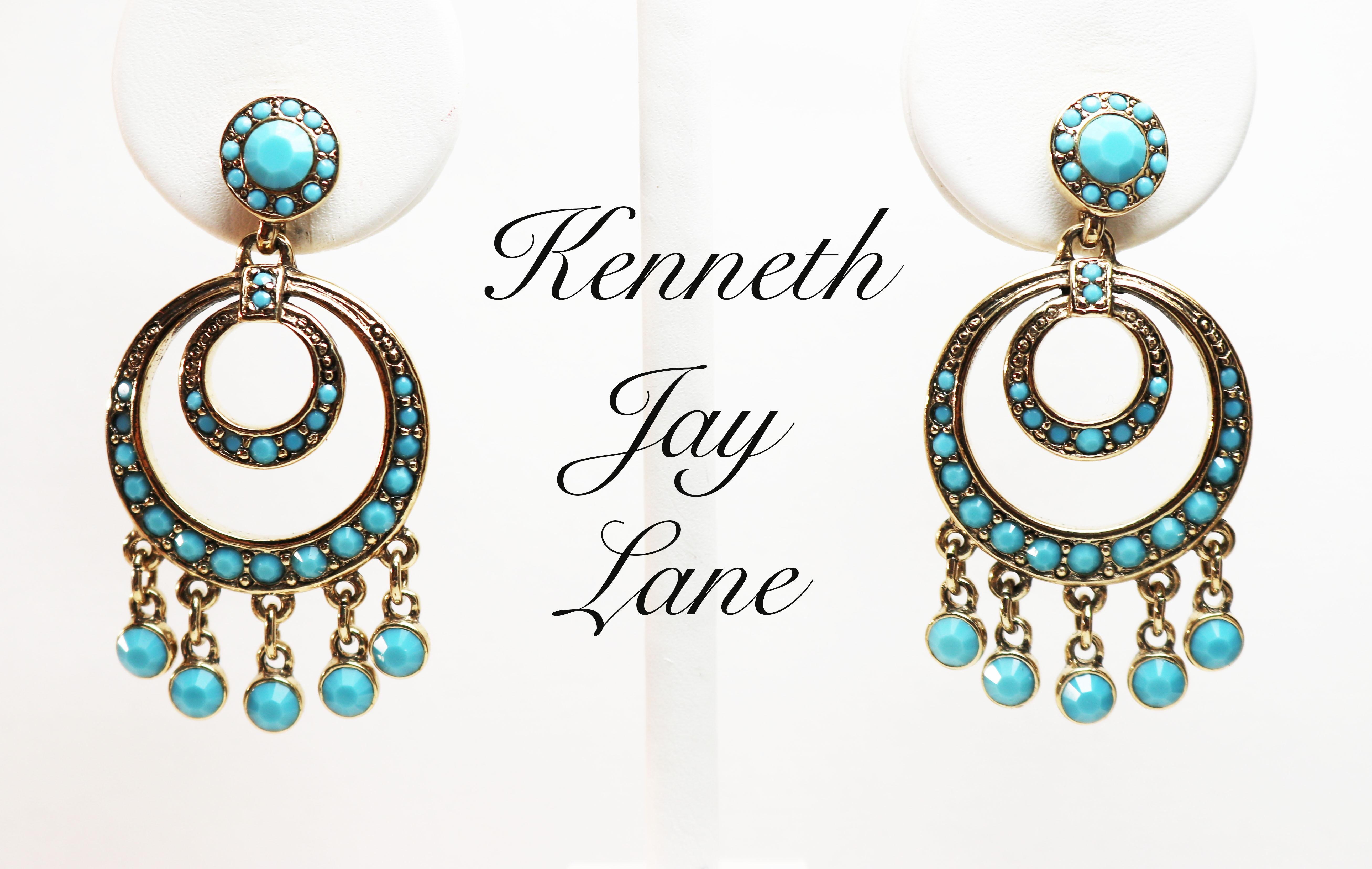 Art Nouveau Kenneth Jay Lane Turquoise Chandelier Earrings For Sale