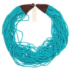 Kenneth Jay Lane Turquoise Multi Strand Necklace Button Clasp Couture Collection