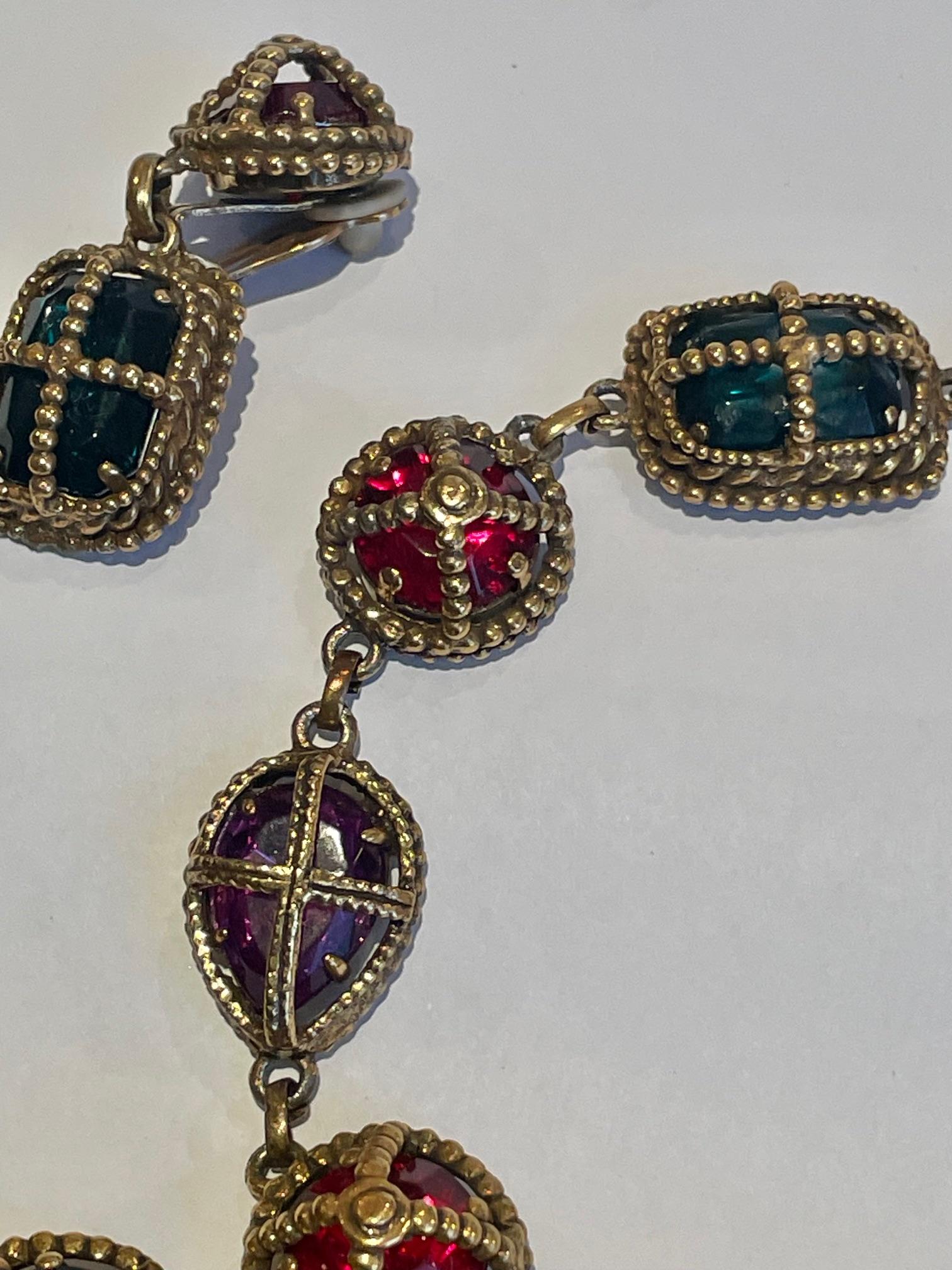 Ensemble collier et boucles d'oreilles KENNETH JAY LANE Vintage Statement Royal Cross Cabochons en vente 7