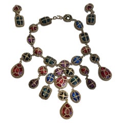 KENNETH JAY LANE Vintage Statement Royal Cross Cabochons Necklace & Earrings Set
