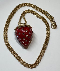 Kenneth Jay Lane Whimsical Embellished Lucite "Strawberry" Pendant & Necklace