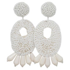 Kenneth Jay Lane White Bead Cluster Bold Oversized Clip on Earrings