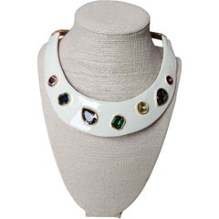Kenneth Jay Lane Weiß Emaille Jewell Kragen Halskette Vintage Statement Stück