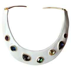 Kenneth Jay Lane's Collare Collana Jewell con Smalto Bianco Pezzo di Dichiarazione Vintage