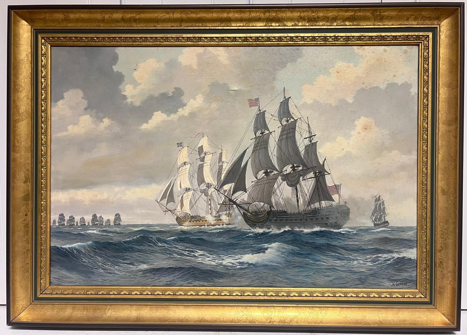 Compromiso naval americano Batalla naval en el mar Pintura al óleo sobre lienzo firmada - Painting de Kenneth Jepson
