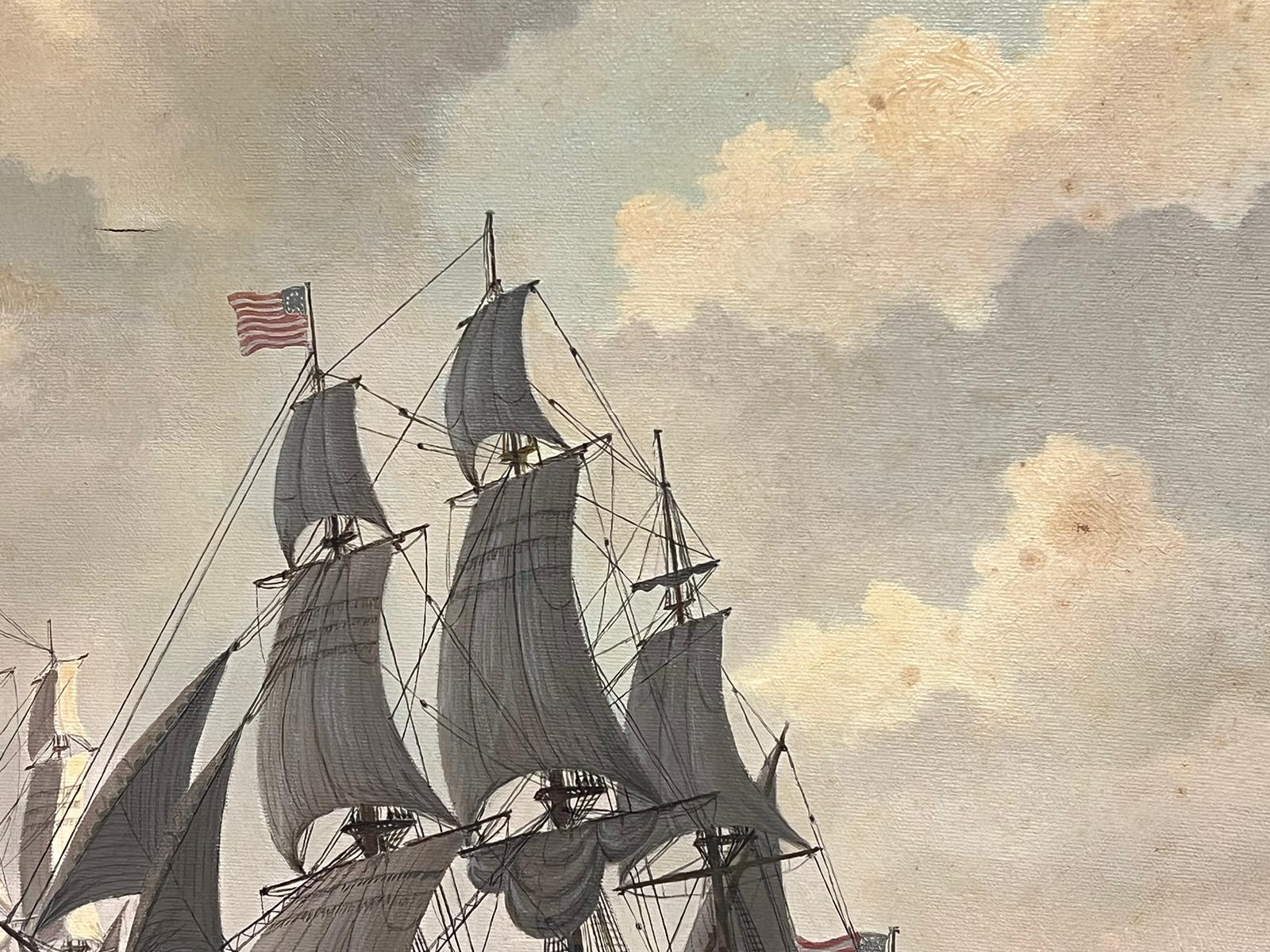 Compromiso naval americano Batalla naval en el mar Pintura al óleo sobre lienzo firmada - Painting Moderno de Kenneth Jepson