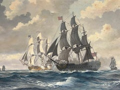 Compromiso naval americano Batalla naval en el mar Pintura al óleo sobre lienzo firmada