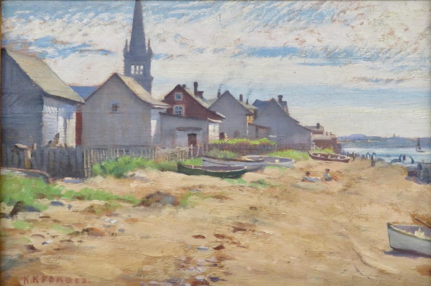 Canadian Antique Oil Painting BAIE DES SABLES QUEBEC BY Kenneth Forbes OC RCA - Brown Figurative Painting by Kenneth Keith Forbes