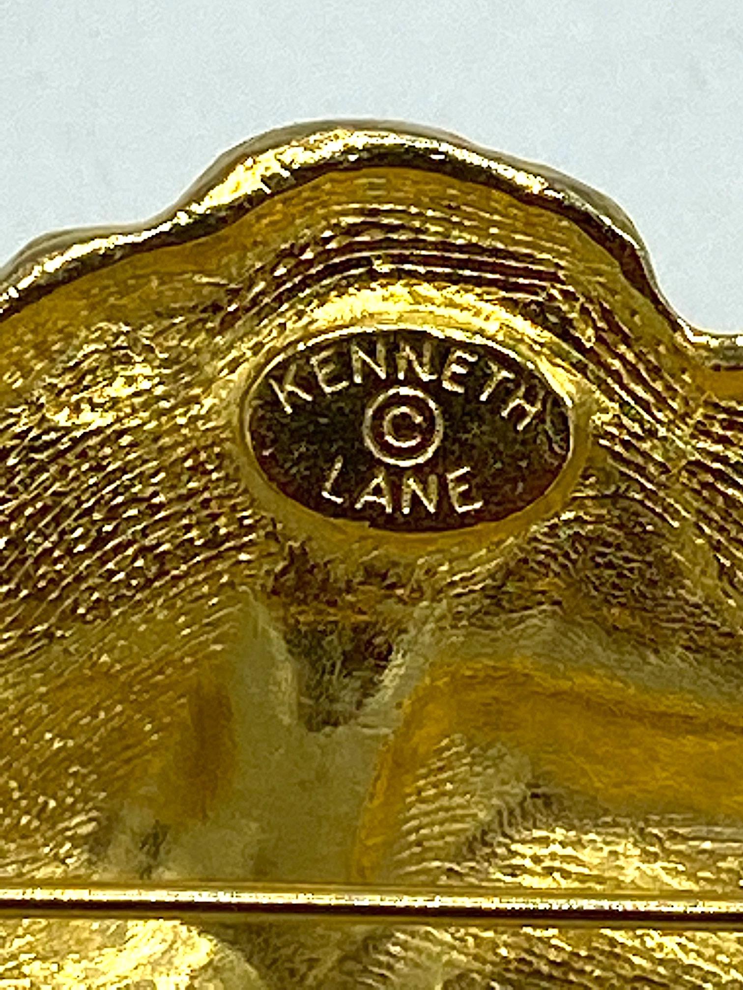 Kenneth Lane 1980s Gold Lion Door Knocker Brooch 2