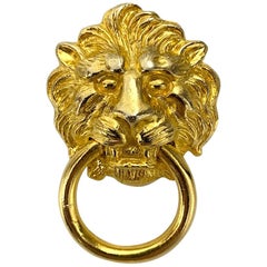 Kenneth Lane 1980s Gold Lion Door Knocker Brooch