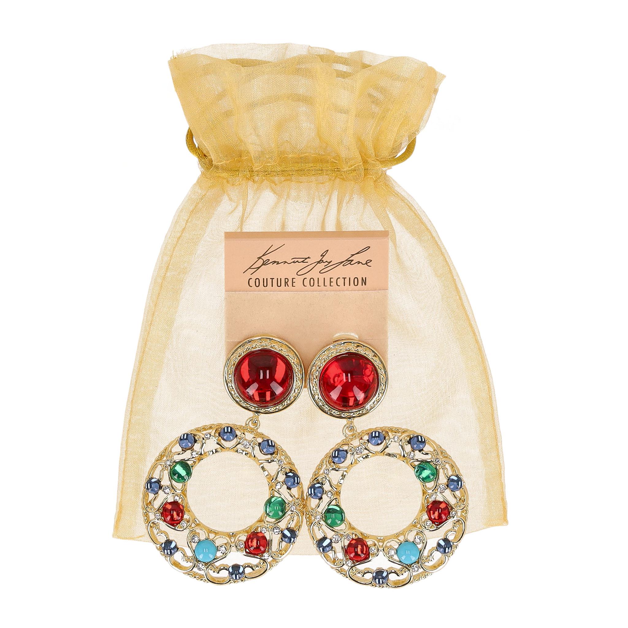 Taille mixte Kenneth Lane Boucles d'oreilles à pince en cristal de verre et pierres précieuses plaquées or 22k en vente