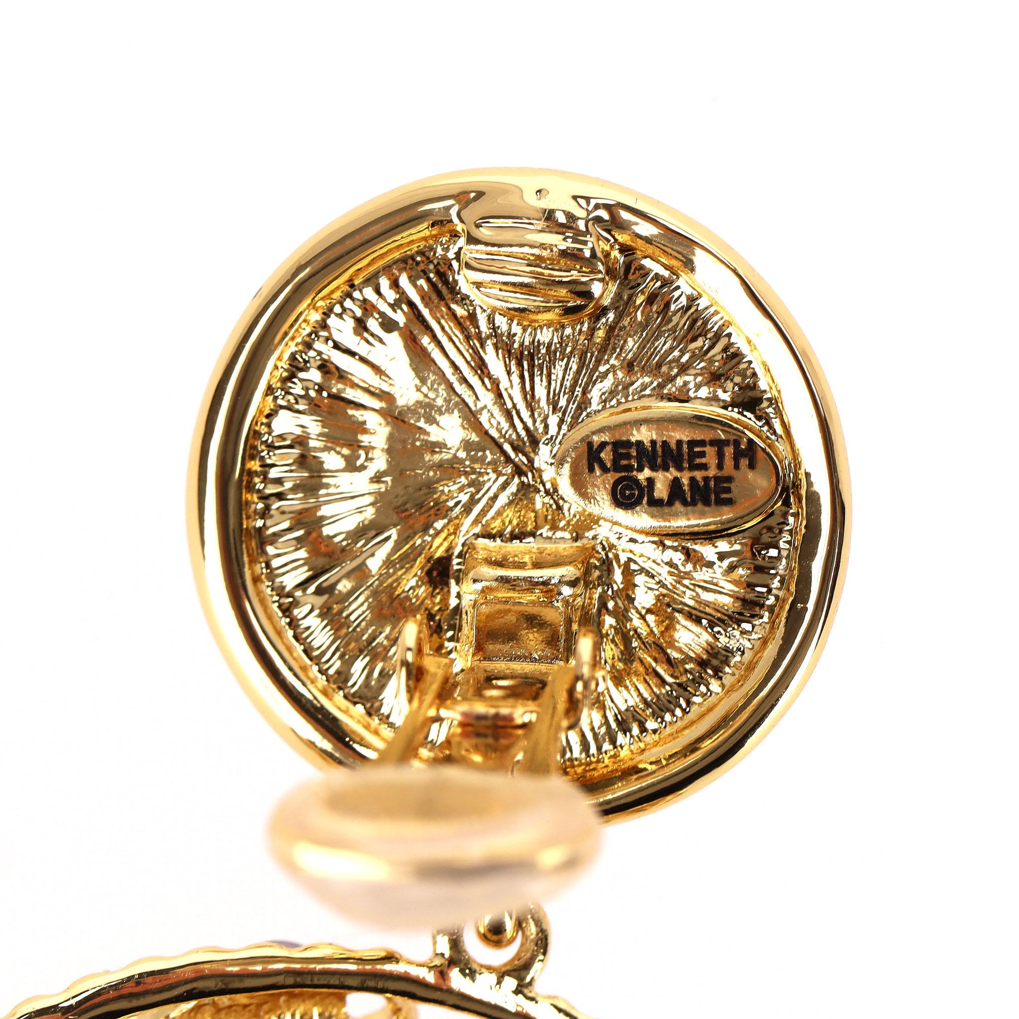 Kenneth Lane Boucles d'oreilles à pince en cristal de verre et pierres précieuses plaquées or 22k en vente 2