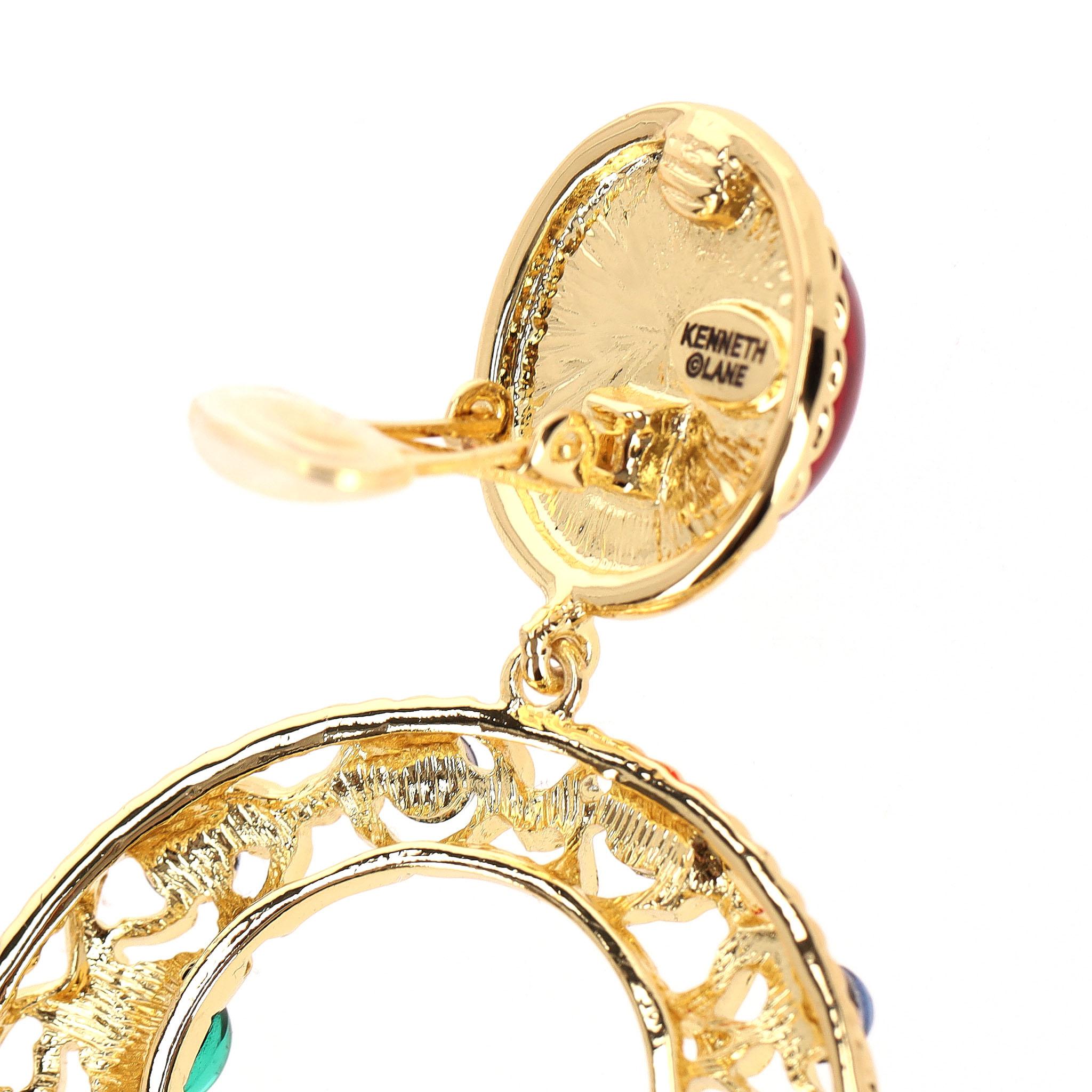 Kenneth Lane Boucles d'oreilles à pince en cristal de verre et pierres précieuses plaquées or 22k en vente 3