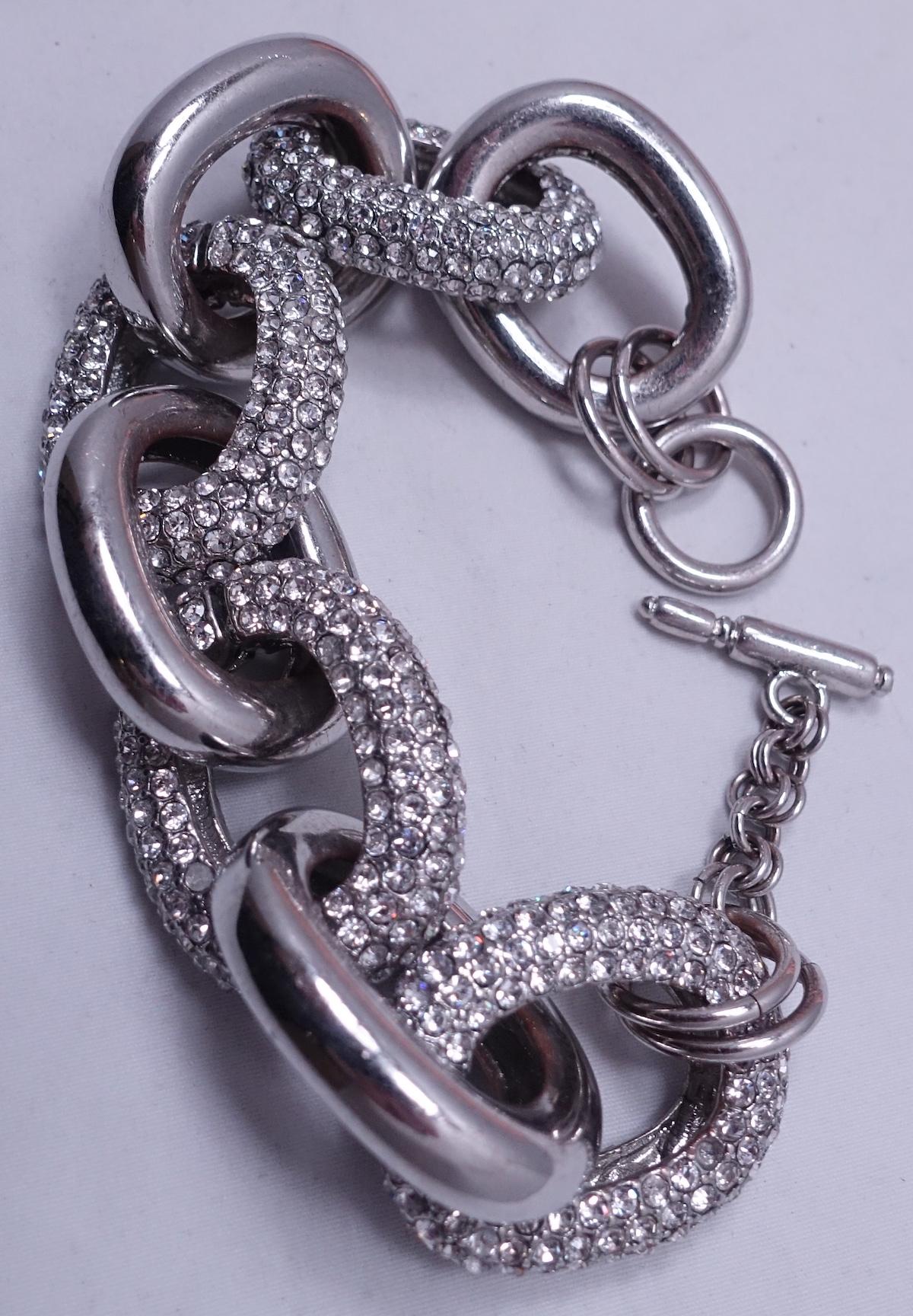 Women's or Men's Kenneth Lane Clear Crystal Silver Tone Link Bracelet For Sale
