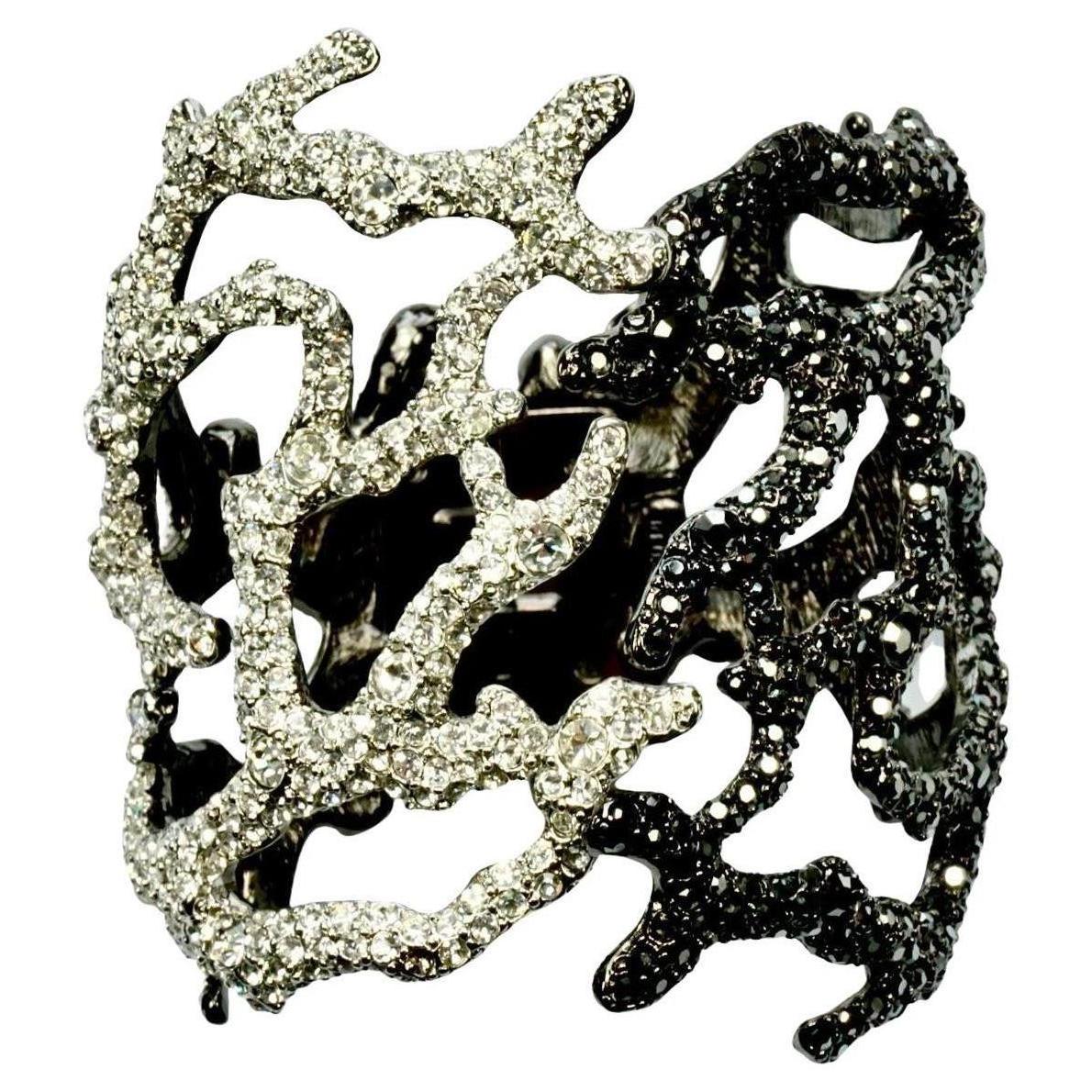 Bracciale Kenneth Lane's grigio scuro e cristallo trasparente con design Branch in corallo in vendita