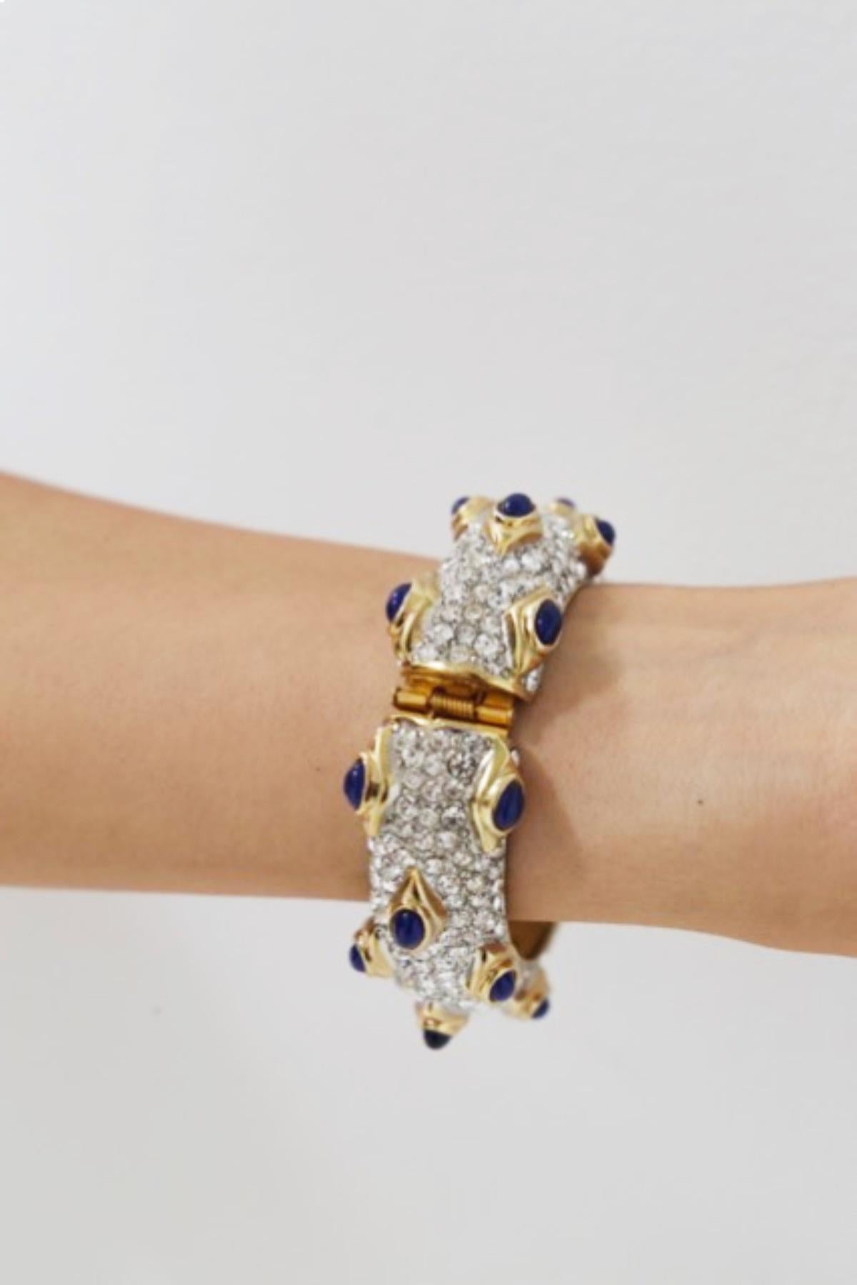 Princess Cut Kenneth Lane Gold Bracelet with Blue Stones For Sale