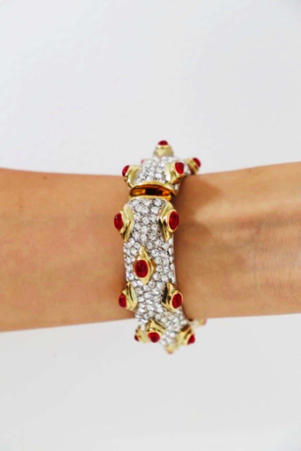 Women's Kenneth Lane Gold Bracelet with Red Stones For Sale