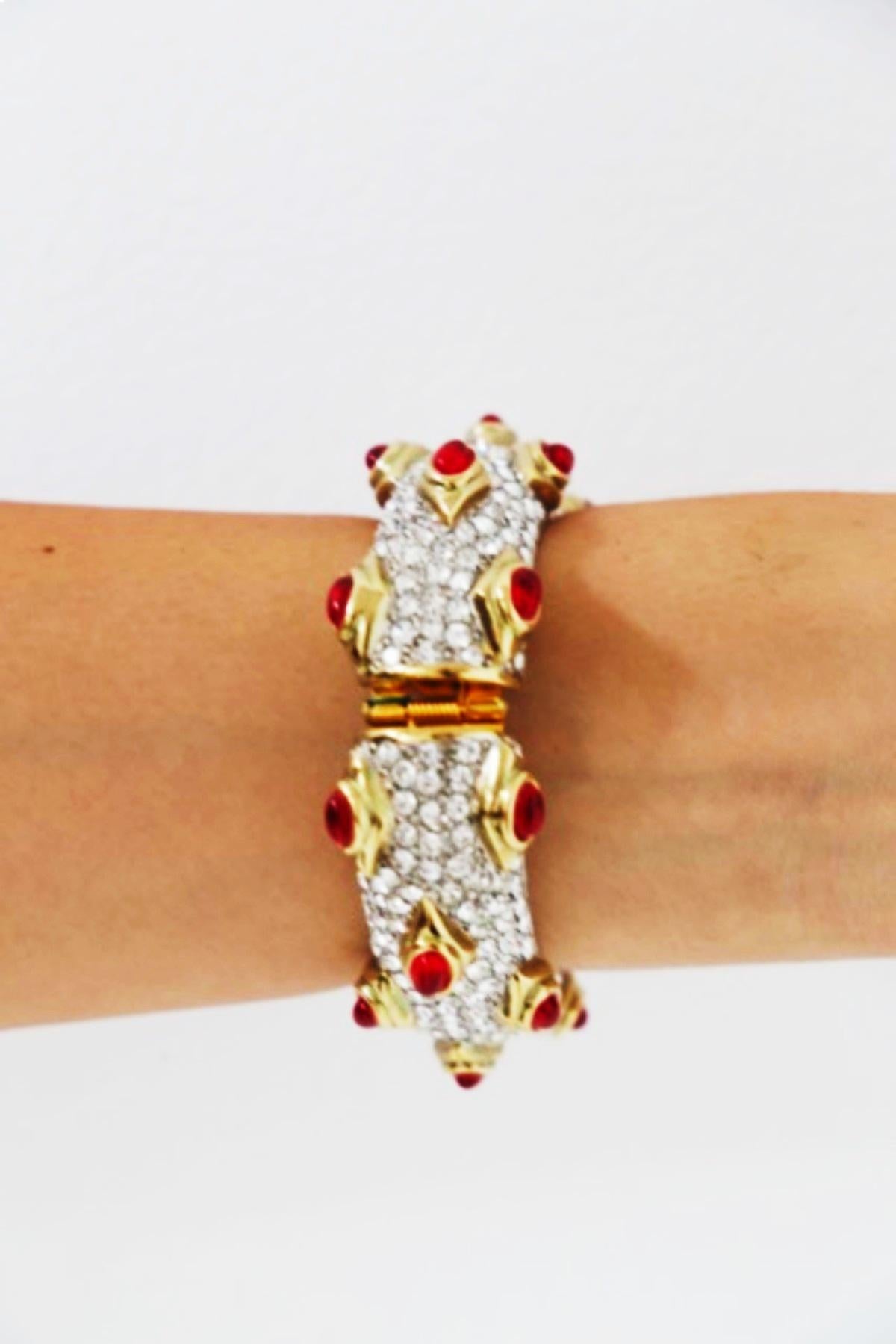 Kenneth Lane Gold Bracelet with Red Stones For Sale 1